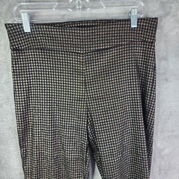 Womens Rachel Zoe Black & Metallic Gold Houndstooth Pants Career Straight 14 - Picture 4 of 12
